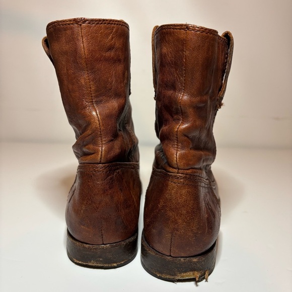 Frye Anna Shortie Distressed Brown Leather Size 7 M Slouch Ankle Boots Boho - Picture 8 of 13
